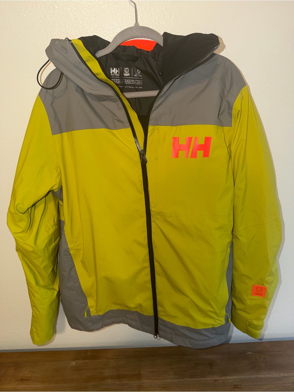 Helly Hansen Kids Lime & Gray Rain Jacket with Pink Logo